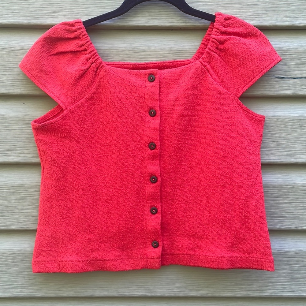 Madewell Red Textured Button-Down Top